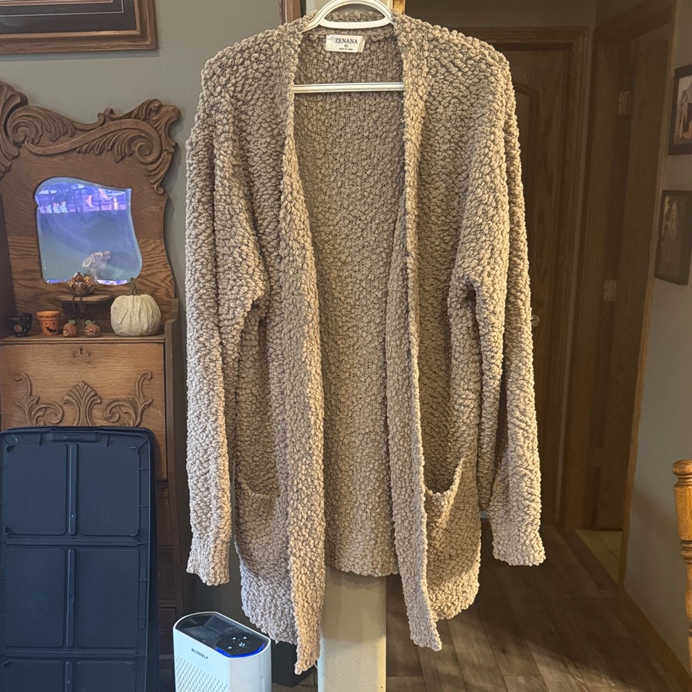 Zenana Outfitters Beige Textured Cardigan